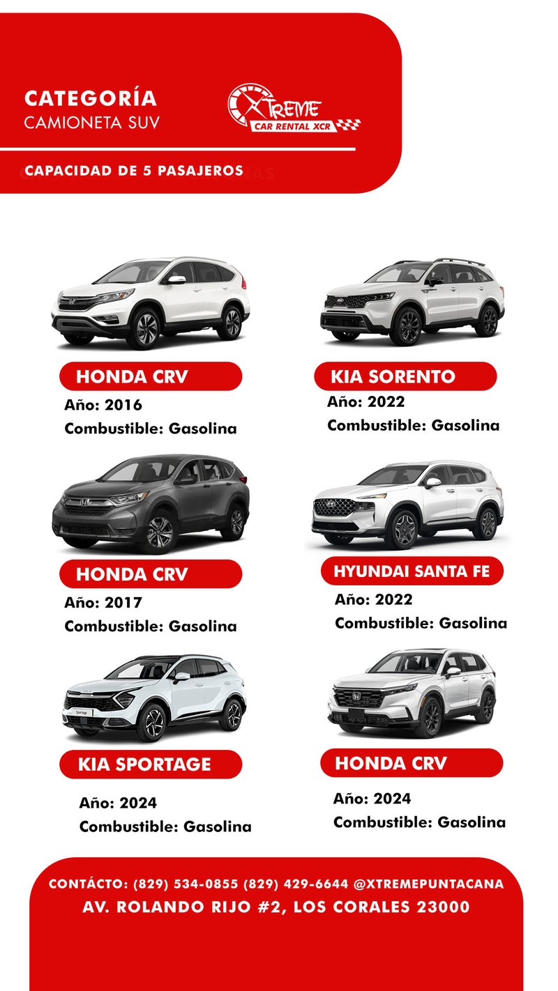 SUVs medianos — Honda CRV, Kia Sorento, Kia Sportage, Hyundai Santa Fe